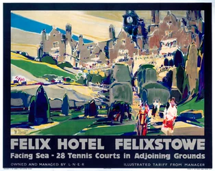 Hotel Felix, Felixstowe, póster publicitario del Ferrocarril del Norte y del Este de Londres, 1928